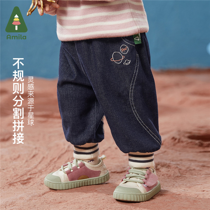 男女童加绒加厚牛仔裤啊咪啦冬季