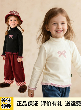 Amila女童德绒半高领打底衫2025秋冬季新款宝宝黑色保暖长袖T恤衫