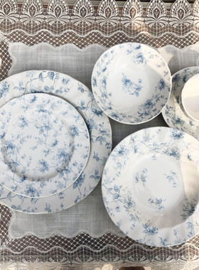 外贸出口英国大牌蓝色花朵原单尾货正餐盘早餐盘谷物碗汤盘咖啡杯