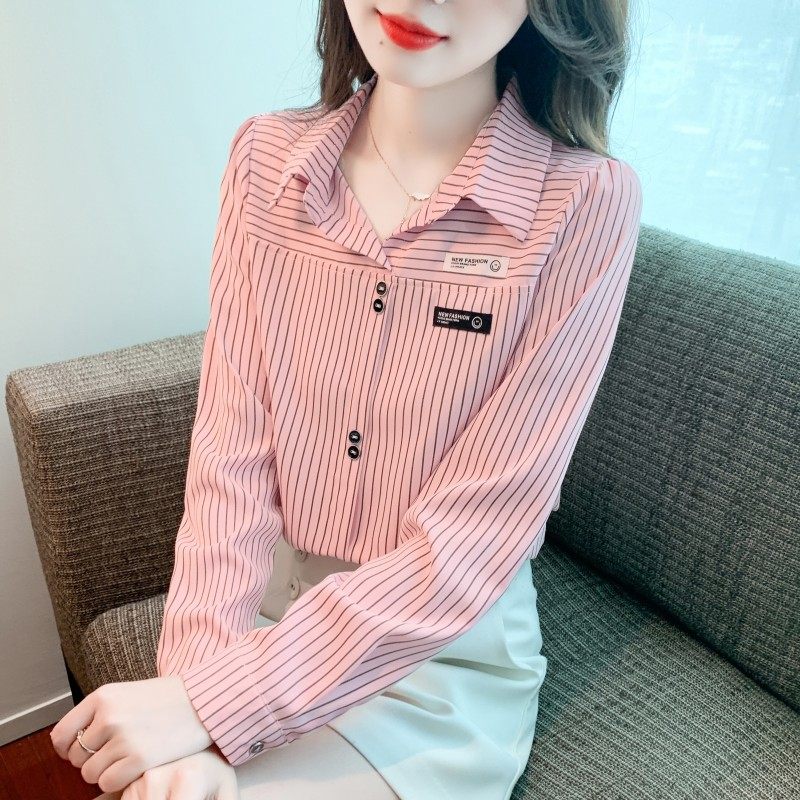 条纹衬衫女长袖秋季2025年新款雪纺衬衣设计感小众小个子上衣洋气,女装/女士精品,衬衫,淘宝优惠券,粉丝福利购,淘宝优惠卷