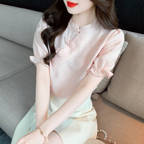 新中式盘扣套头旗袍衬衫女短袖