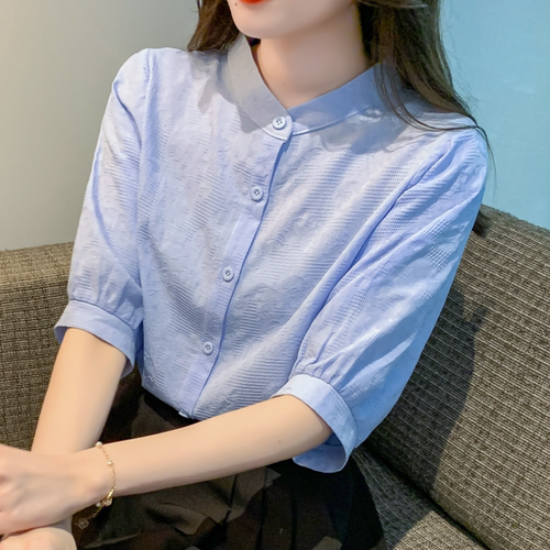 减龄提花纯棉衬衫女洋气全棉
