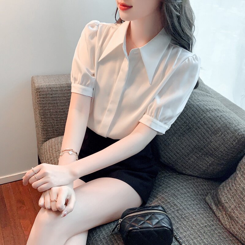 夏季2026新款女装雪纺衬衫女短袖洋气白色职业衬衣工服设计感小众