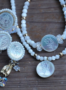 天然蝶贝串珠女铃兰花项链