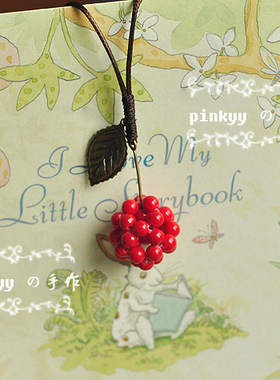 森女风红色浆果毛衣链项链