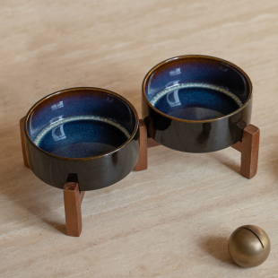 星空宠物碗陶瓷黑色狗狗水碗大狗饭碗饭盆大号食盆加高护颈碗架