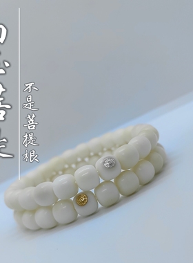 海南白玉菩提老型桶珠单圈精工干磨天然菩提子文玩手串镶嵌金标款