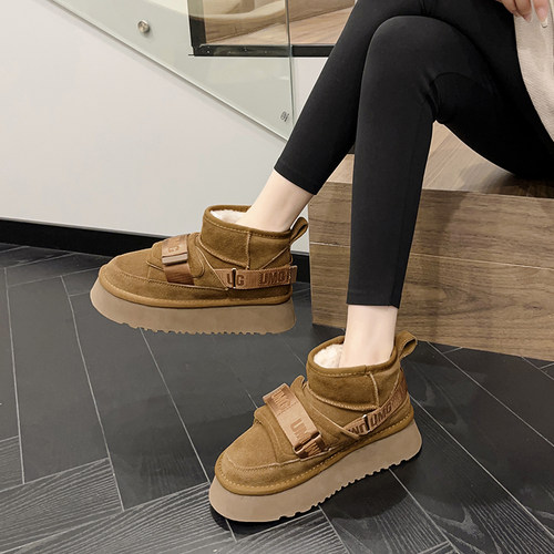 雪地靴冬季加绒加厚真皮棉鞋