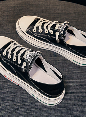 小白鞋女真皮一脚蹬懒人单鞋学生平底板鞋夏套脚百搭休闲2024秋款