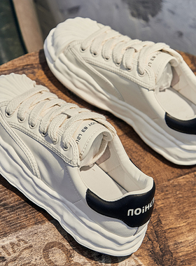 溶解鞋女厚底2025秋季新款真皮透气贝壳头女鞋休闲板鞋运动小白鞋