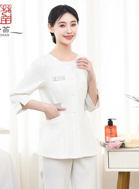 新美业皮肤管理师韩版白色美容院美容师工作服女技师工服套装517