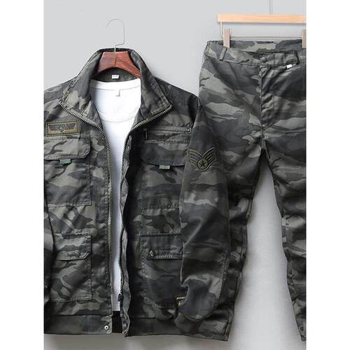 工作服套装男秋季迷彩服耐磨户外劳动防护服车间工作服休闲薄夹克
