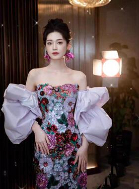 鱼尾晚礼服2024新款轻奢小众高端晨袍敬酒服新娘紫色宴会礼服裙女