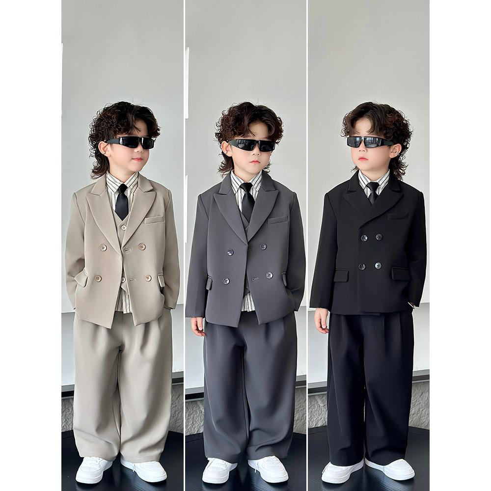 儿童休闲西服时髦洋气男童走秀演出服春秋款花童礼服男孩西装套装