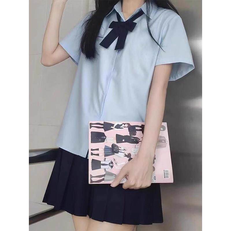 蓝色jk制服衬衫女短袖日韩系少女学生内搭小个子衬衫上衣薄款夏季