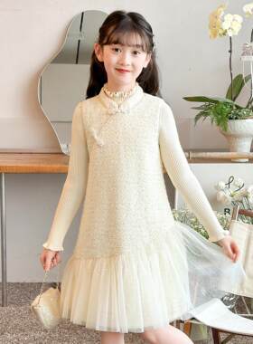 女童连衣裙套装2025新款秋冬小女孩洋气时髦小香风生日两件套裙子