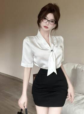 免烫修身白衬衫职业套装Ol空姐制服酒吧Ktv足浴台球工作服女士夏