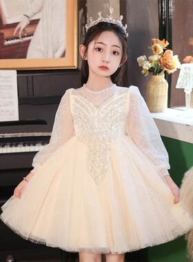 女孩礼服易接近的豪华小众优雅的小女孩主持人钢琴表演礼服花女孩