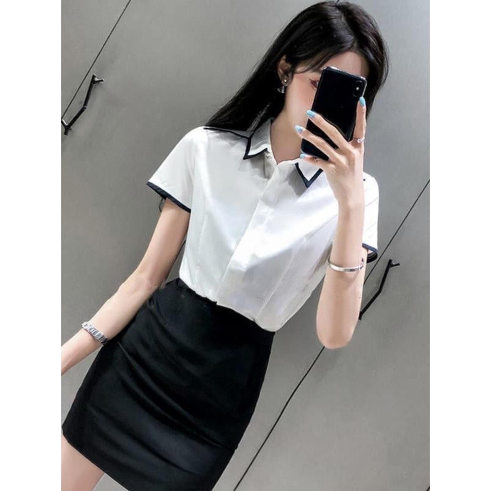 白衬衫通勤气质套装女酒店会所珠宝店空姐制服短袖足浴前台工作服图片