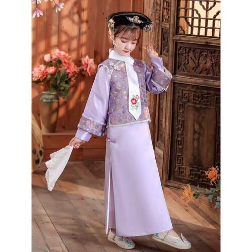 儿童格格服小女孩清朝宫廷贵妃演出服舞蹈服女童满族旗服古装秋季