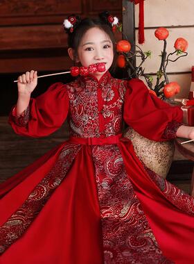 女童汉服拜年服冬季儿童过年加绒加厚古装中国风唐装旗袍红色秋冬
