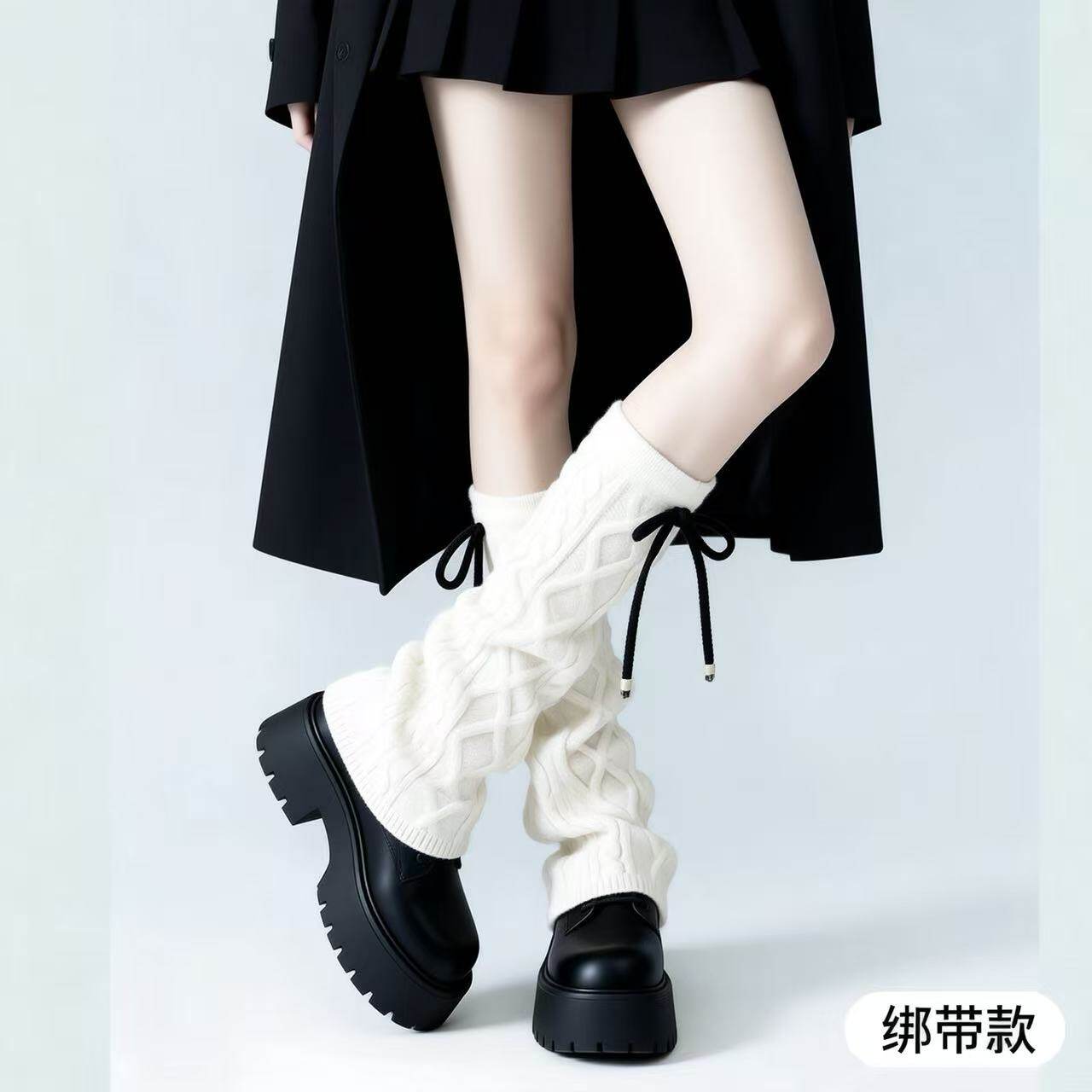 韩版秋冬加厚保暖羊毛袜套女个性绑带复古学院风显瘦小腿堆堆长袜