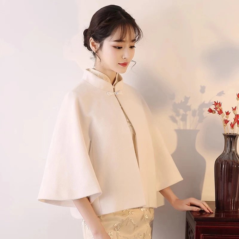 毛呢披肩小外套旗袍上衣秋冬季日常宴會改良少女短款紅色禮服外搭在類目 女裝/女士精品, 婚紗/旗袍/禮服, 旗袍中 - 來自Buy2taobao.com提供專業的淘寶代購服務