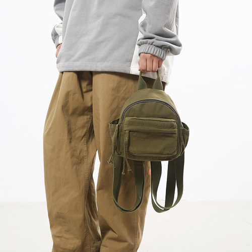 迷你帆布双肩包潮牌小众设计感小背包女休闲运动骑行包男手机背包