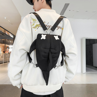 日系鲨鱼双肩包女学生小众设计感斜挎包个性背包多功能旅行小背包