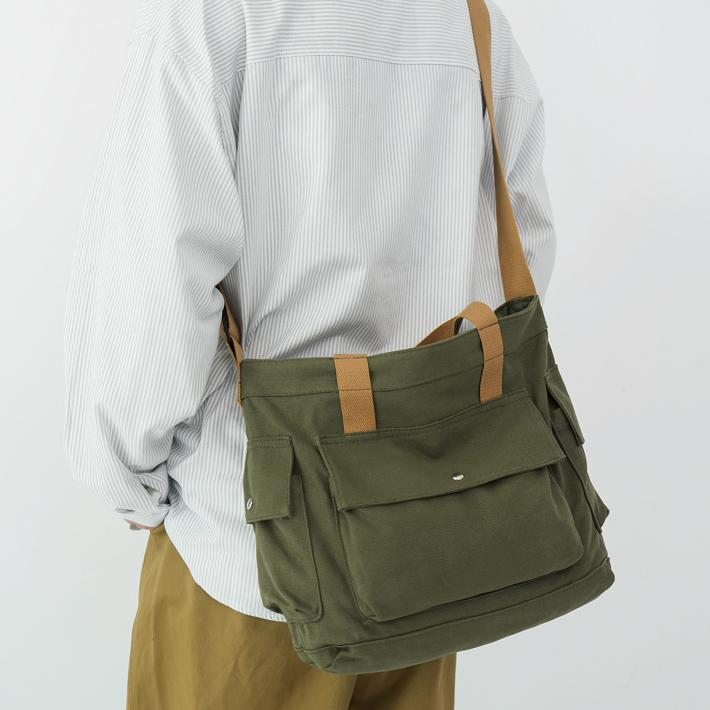 复古水洗帆布包男大容量休闲斜挎包女大学生上课装书单肩包邮差包