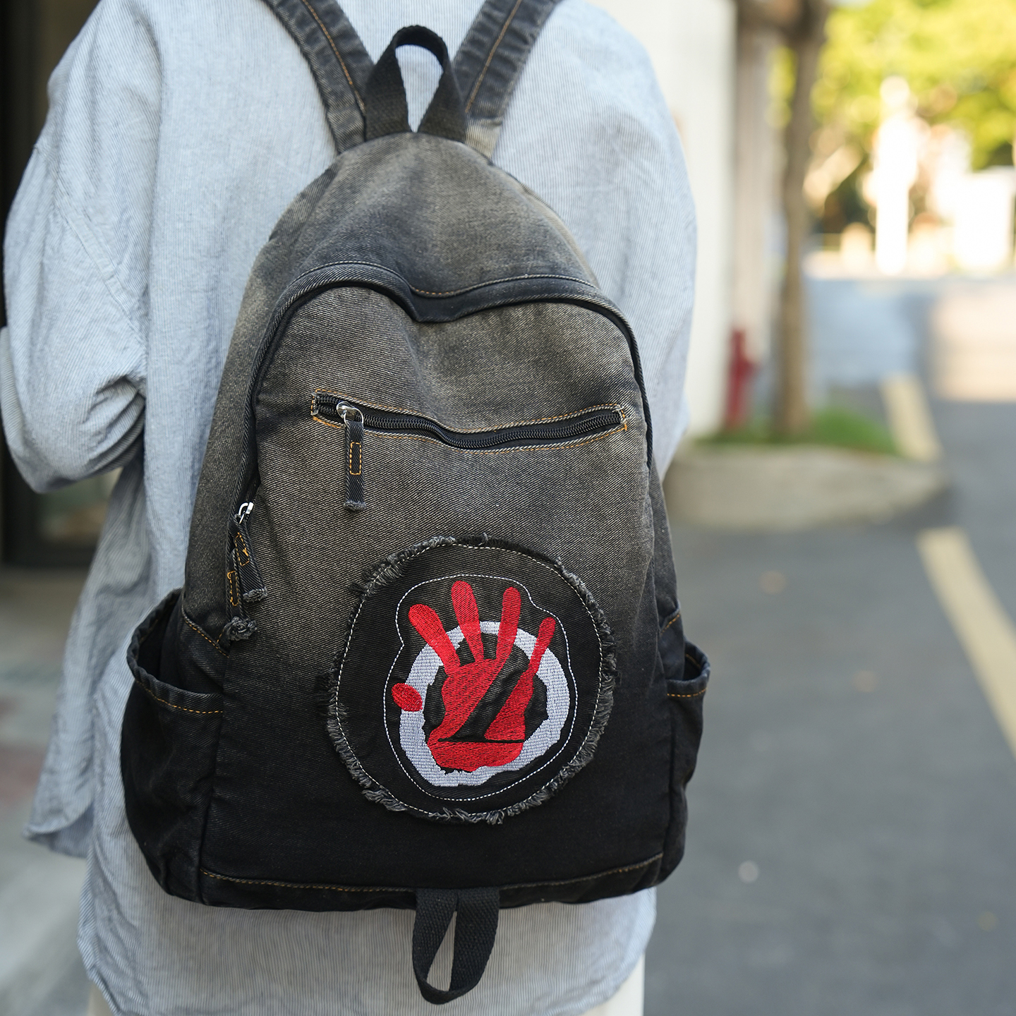 复古水洗牛仔布双肩包男大容量轻便潮牌旅行背包女初中大学生书包