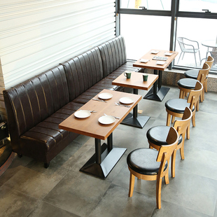 西餐咖啡厅火锅汉堡店食堂靠墙卡座沙发定制酒吧餐馆餐饮桌椅组合