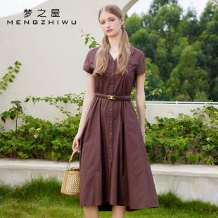 梦之屋连衣裙女2025夏季 裙L28333 新款 气质polo领单排扣通勤衬衫