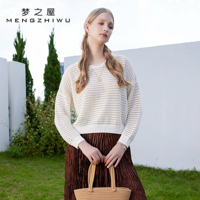 梦之屋早秋镂空薄款毛衣针织衫女