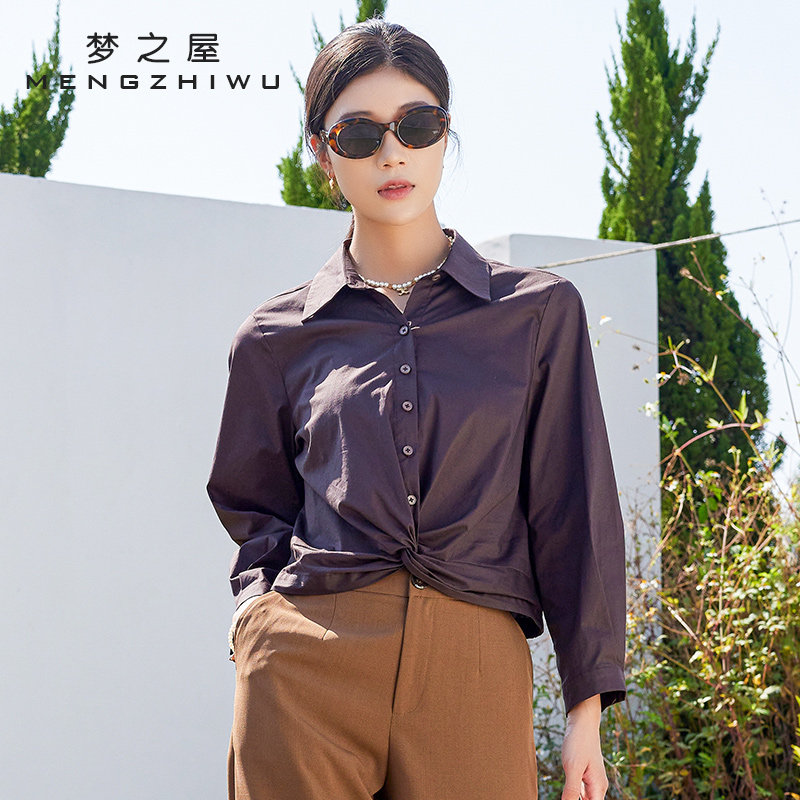 梦之屋2025新款polo领长袖衬衫女