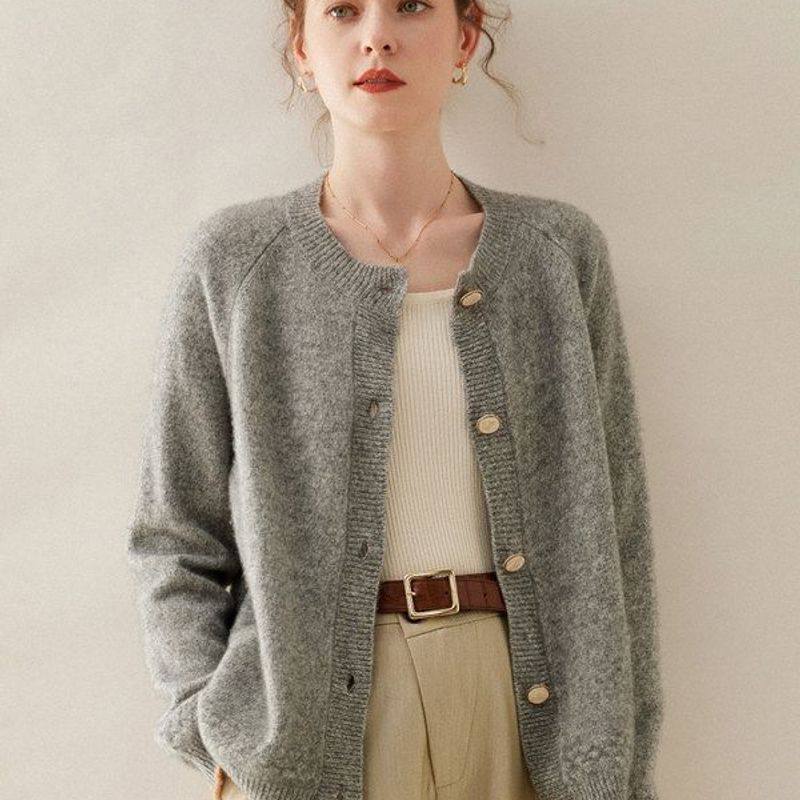 山羊绒针织开衫女式长袖宽松毛衣