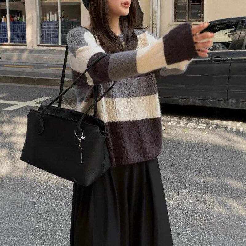 女式100纯羊毛衫圆领毛衣韩系感