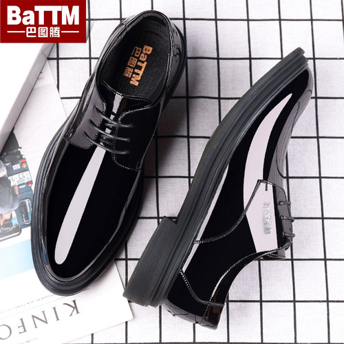 漆皮黑色商务正装亮面英伦风皮鞋