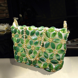 2025新款手工diy串珠材料仿玉自制链条斜挎包时尚小方包手机包女