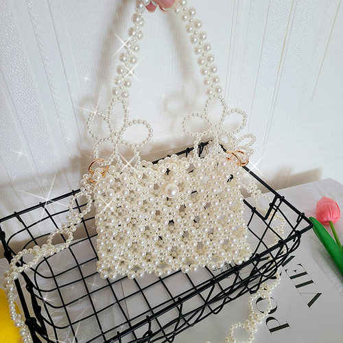 手工diy珍珠材料包斜挎小方包