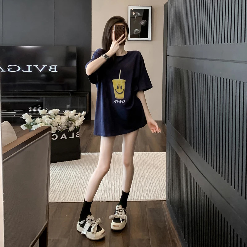 藏蓝色短袖t恤女夏季2026新款慵懒风独特漂亮小个子宽松时尚上衣