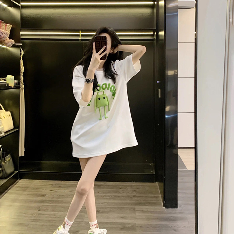 高级感大版白色短袖t恤女夏季设计感小众中长款宽松超火纯棉上衣