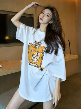 白色t恤女短袖2026新款欧货大版慵懒风宽松显瘦减龄印花高街上衣