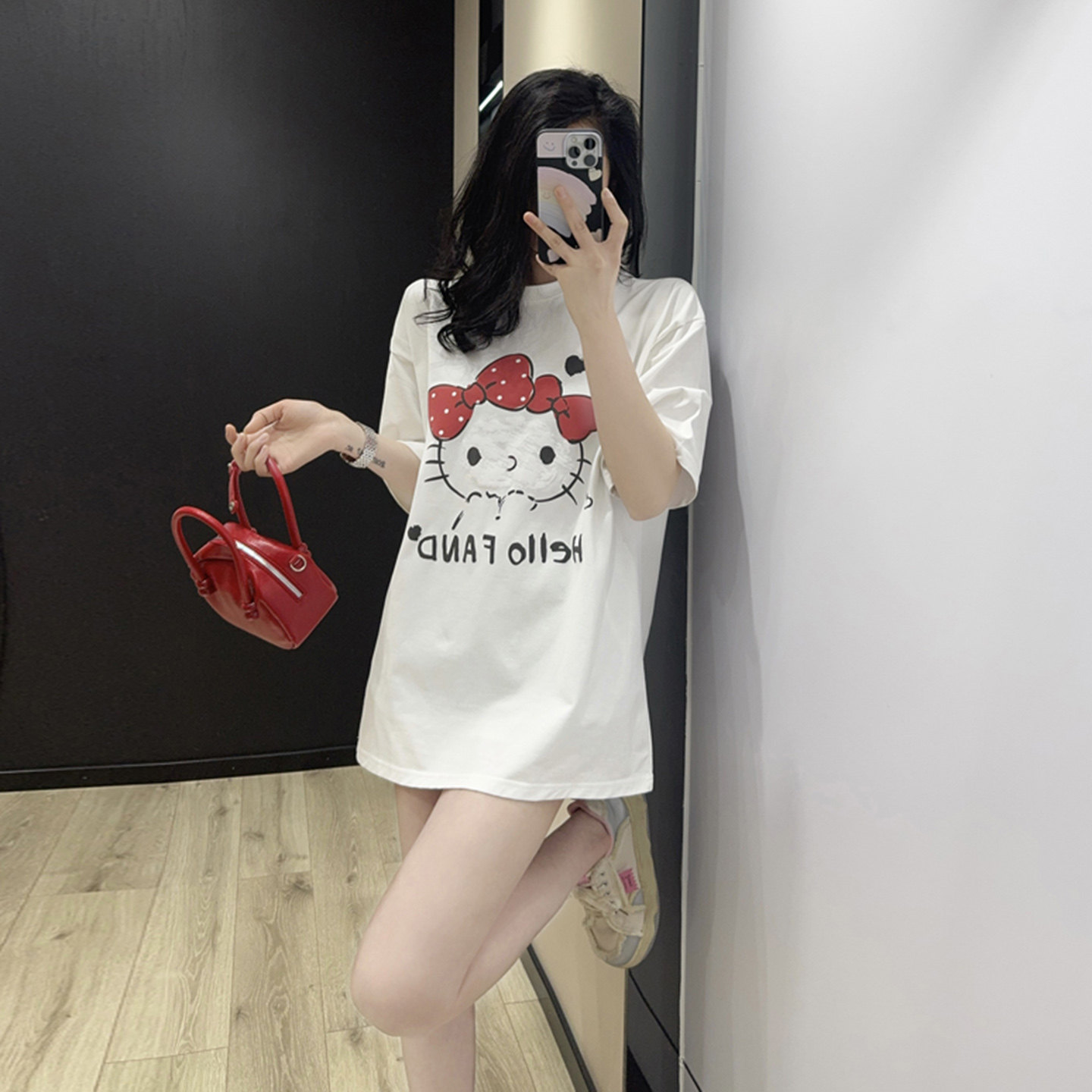 白色短袖t恤女2026新款超火潮牌网红kt猫大码小个子修身气质上衣