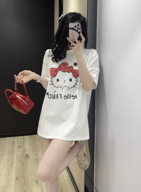 白色短袖t恤女2026新款超火潮牌网红kt猫大码小个子修身气质上衣