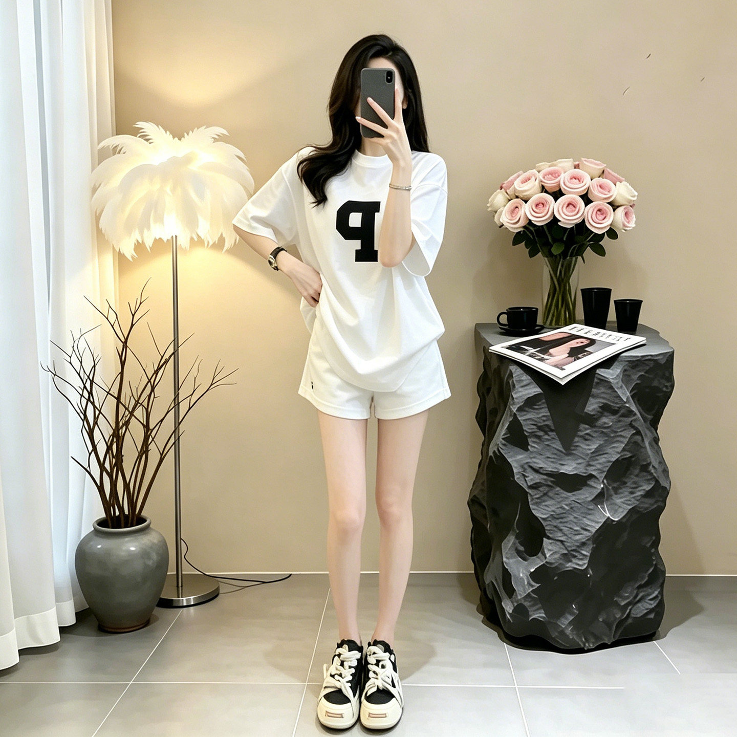 休闲运动套装女夏季2026新款超火小个子穿搭一整套短袖短裤两件套