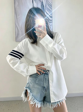 白色衬衫女夏薄款2026新款韩版休闲宽松高级感慵懒风气质长袖衬衣