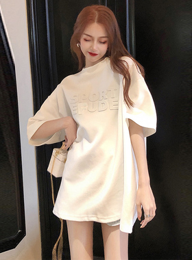 遮屁股白色短袖t恤女装2026新款慵懒风高级感中长款宽松大版上衣