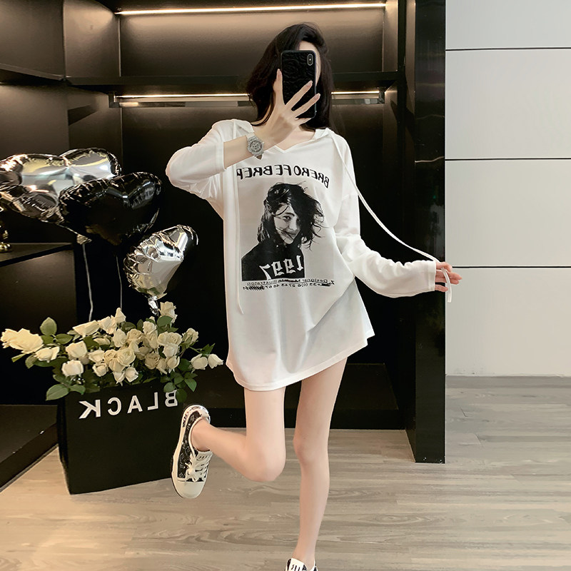 美式连帽长袖t恤女2025新款