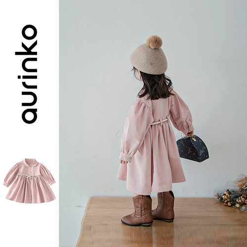 Осенняя детская куртка для девочек, осенний длинный корсет, плащ, в британском стиле, средней длины